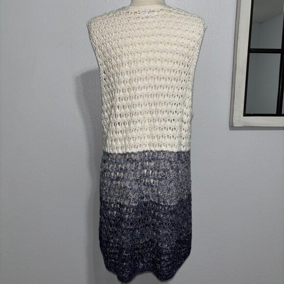 Chico’s Open Knit Ombre Sleeveless Cardigan‎ Vest Blue Gray Cream Medium/Large - Picture 3 of 12